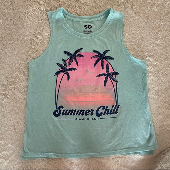 SO Other - SO Girls Short Sleeve XL 14/16 Palm Trees Tank Top Teal